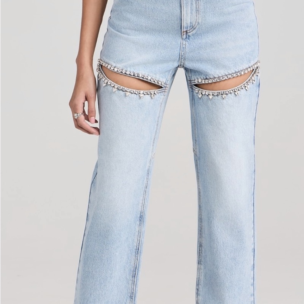 Area crystal crystal slit jeans